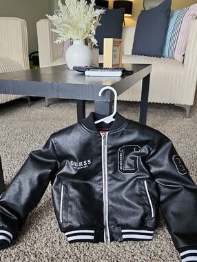 Guess Kids Black Faux Leather Letterman Jacket